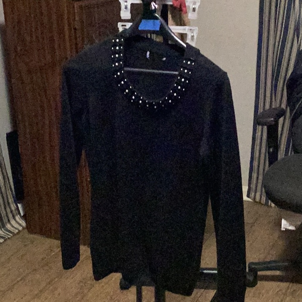 Black Rhinestone Embellished Crew Neck Sweater